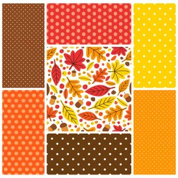 Cute set of Autumn seamless patterns background Stock Illustration