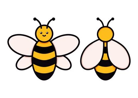 Cute set of bees vector illustration in doodle style. Colorful collection of Stock Illustration