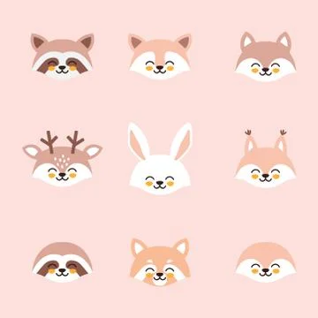 Cute set with blushing animals heads Stock Illustration