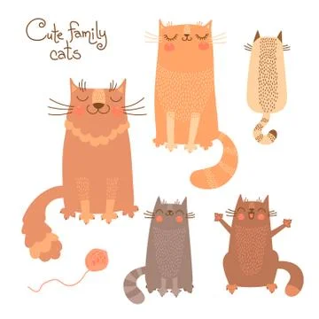 Cute set with cats and kittens Stock Illustration