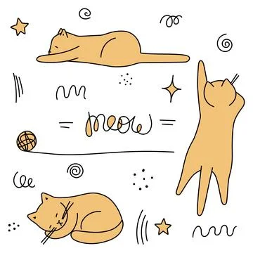Cute set with cats sleeping. Stock Illustration