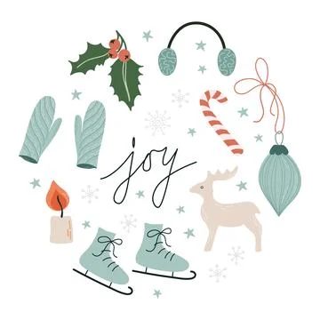 Cute set with cute Winter elements Stock Illustration