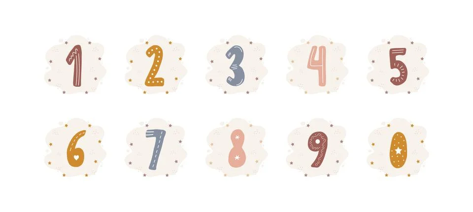 Cute set with different numbers. Boho elements for birthday card template Illustrazione stock