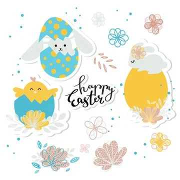 Cute set of Easter stickers Stock Illustration