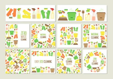 Cute set of eco zero waste cleaning utensils backgrounds Stock Illustration