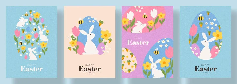 Cute set of Happy Easter cards Stock Illustration