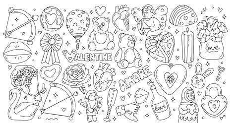 Cute set of romantic elements for Valentines day. Hearts, sweets, flowers Stock Illustration