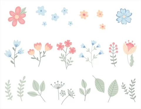Cute set of simple flowers. Stock Illustration