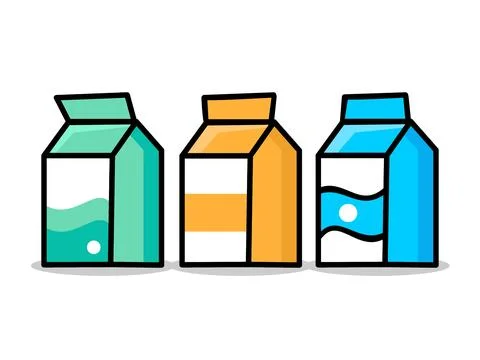 Cute Set of Three Cartoon Milk Cartons in a Simple and Colorful Flat Design.. Stock Illustration