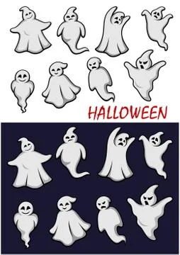 Cute set of vector halloween ghosts Stock Illustration