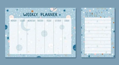 Cute set with Weekly planner and To do list Stock Illustration