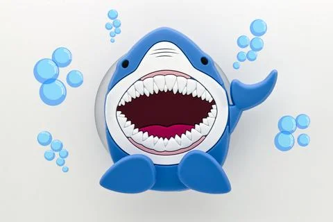 Cute shark makes bubbles isolated on white background Stock Illustration