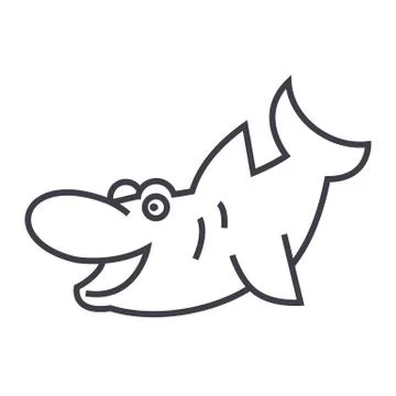 Cute shark vector line icon, sign, illustration on background, editable strok Stock Illustration