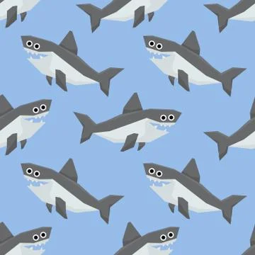 Cute Sharks Seamless Pattern Stock Illustration