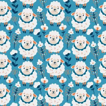 Cute sheep on a blue background Stock Photos