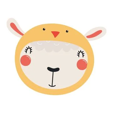 Cute sheep face in chick hat Easter character illustration Stock Illustration