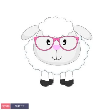 Cute sheep with glasses isolated white background. Stock Illustration