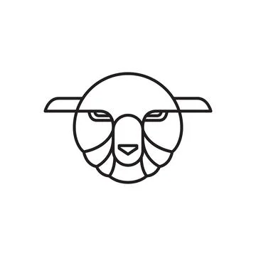 Cute sheep head face line logo design vector Illustration