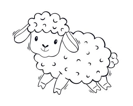 Cute sheep line art vector illustration. Adorable fluffy lamb Stock Illustration