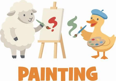 Cute Sheep Painting on Easel, Creative Art Vector Illustration Stock Illustration