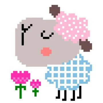 Cute sheep pattern. Pixel granny sheep image. Vector Illustration of pixel ar Stock Illustration