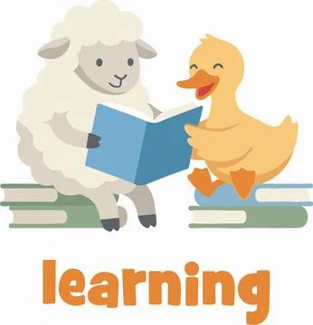 Cute Sheep Reading a Book on a Stack of Books, Vector Illustration Stock Illustration