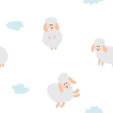 Cute Sheep Seamless Pattern, Cartoon Background vector Illustration Stock Illustration