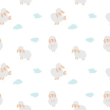 Cute Sheep Seamless Pattern, Cartoon Background vector Illustration 库存插图