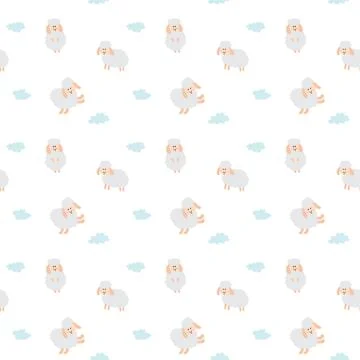 Cute Sheep Seamless Pattern, Cartoon Background vector Illustration Stock Illustration