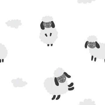 Cute Sheep Seamless Pattern, Cartoon Background vector Illustration 스톡 일러스트