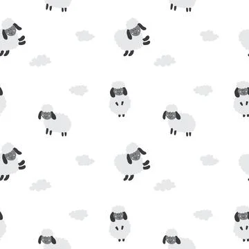 Cute Sheep Seamless Pattern, Cartoon Background vector Illustration Illustrazione stock