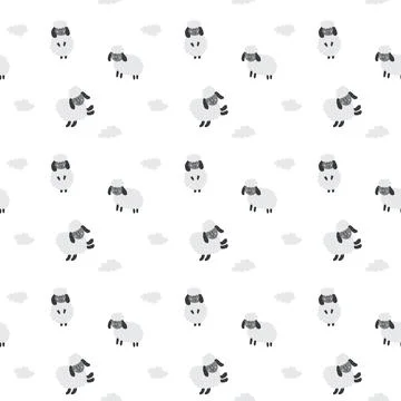 Cute Sheep Seamless Pattern, Cartoon Background vector Illustration Stock Illustration