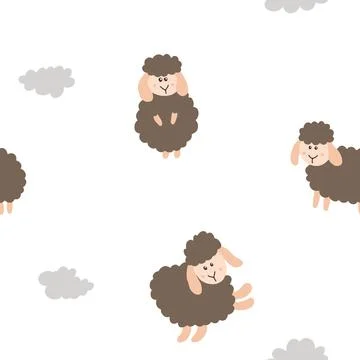 Cute Sheep Seamless Pattern, Cartoon Background vector Illustration Illustrazione stock
