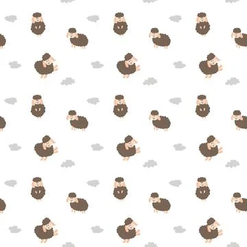 Cute Sheep Seamless Pattern, Cartoon Background vector Illustration Stock Illustration