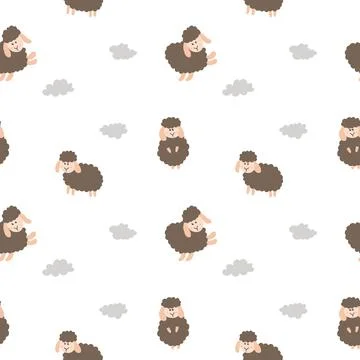 Cute Sheep Seamless Pattern, Cartoon Background vector Illustration Illustrazione stock