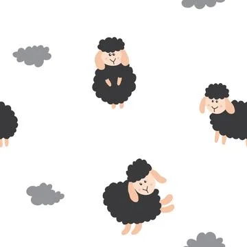 Cute Sheep Seamless Pattern, Cartoon Background vector Illustration Illustrazione stock