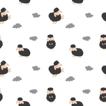 Cute Sheep Seamless Pattern, Cartoon Background vector Illustration Illustrazione stock