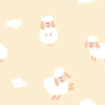 Cute Sheep Seamless Pattern, Cartoon Background vector Illustration Illustrazione stock