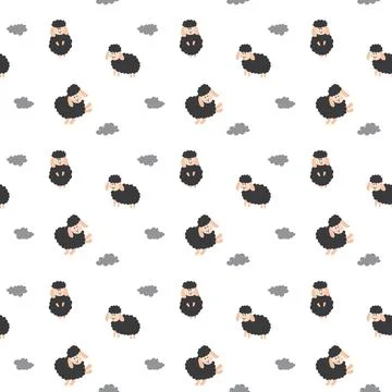 Cute Sheep Seamless Pattern, Cartoon Background vector Illustration Stock Illustration