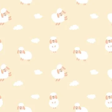 Cute Sheep Seamless Pattern, Cartoon Background vector Illustration 스톡 일러스트
