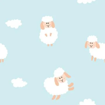 Cute Sheep Seamless Pattern, Cartoon Background vector Illustration Stock Illustration