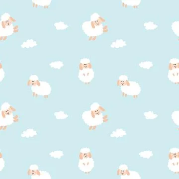 Cute Sheep Seamless Pattern, Cartoon Background vector Illustration Stock Illustration