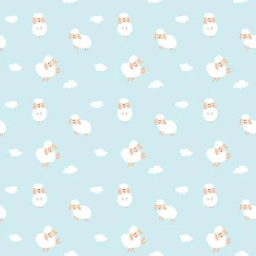 Cute Sheep Seamless Pattern, Cartoon Background vector Illustration Illustrazione stock