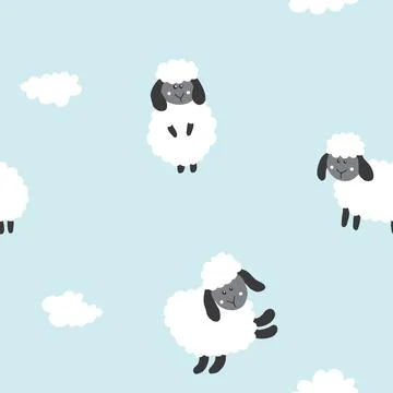 Cute Sheep Seamless Pattern, Cartoon Background vector Illustration Illustrazione stock