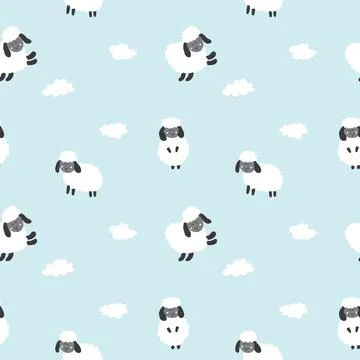 Cute Sheep Seamless Pattern, Cartoon Background vector Illustration Stock Illustration