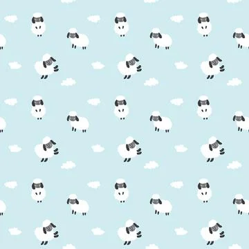 Cute Sheep Seamless Pattern, Cartoon Background vector Illustration Stock Illustration