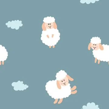 Cute Sheep Seamless Pattern, Cartoon Background vector Illustration Stock Illustration