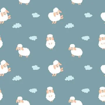 Cute Sheep Seamless Pattern, Cartoon Background vector Illustration Stock Illustration