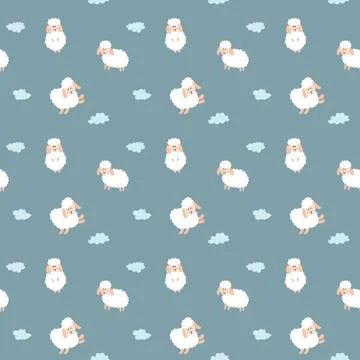 Cute Sheep Seamless Pattern, Cartoon Background vector Illustration Illustrazione stock