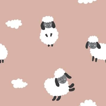 Cute Sheep Seamless Pattern, Cartoon Background vector Illustration Illustrazione stock
